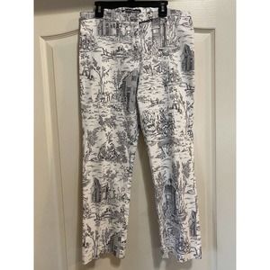 Work Order French Toile Print Ankle Pants White Black Size 10 Made In USA